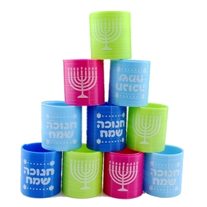Jouet Ressort Plastique Thème Hanoucca Style Slinky Anti Stress Cadeau Fête Enfants Motifs Happy Hanukkah Coloré Fantaisie