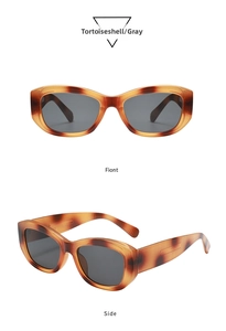 Front and side views of vintage square tortoiseshell sunglasses with dark grey lenses