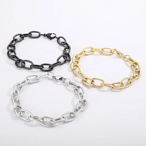 Stainless Steel Bracelet Textured Twisted Oval Link Chain Minimalist Jewelry For Men Women Unisex Lobster Clasp