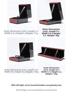 Detail view of red LED jewelry boxes with brushed leather texture and precise dimensions