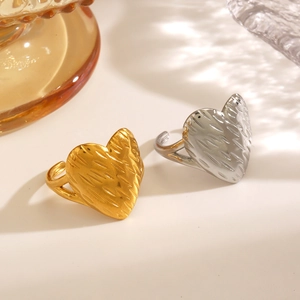 Minimalist gold and silver 18K plated heart open rings with textured finish design