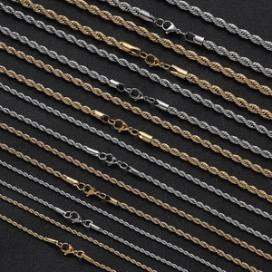 Gold and silver stainless steel twist chains in various sizes with lobster clasps