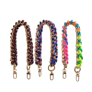 Woven Bag Strap Replacement Golden Metal Chain Nylon Rope Short Handle For Handbags DIY Phone Chain With Lobster Clasp