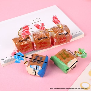 Detailed view of creative toast bread shaped erasers in transparent packaging