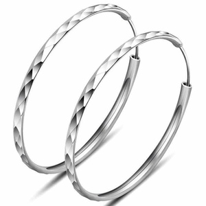 Polished silver 925 sterling silver hoop earrings with diamond-cut textured metal finish
