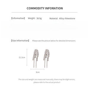 Detailed size and weight information for water drop tassel earrings with silver needles