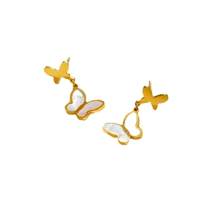 Elegant gold stainless steel butterfly stud earrings with white mother of pearl inlay