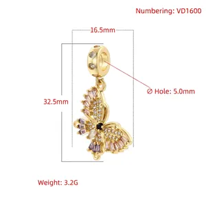 Luxurious butterfly pendant with colorful zircon inlay and 18K gold plated finish
