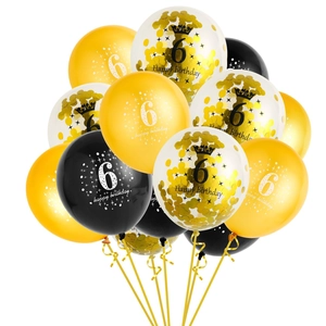 6th Birthday Balloon Set with black gold and sequin balloons for party decor