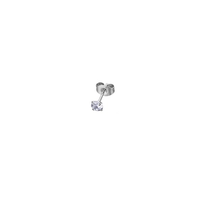 Detail view of titanium steel stud earring with sparkling cubic zirconia and butterfly back