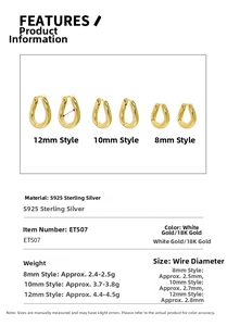 Detailed size comparison and specifications for S925 sterling silver drop earrings