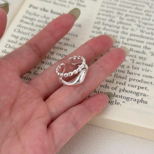 Minimalist S925 sterling silver irregular double-layered ring with beaded texture design