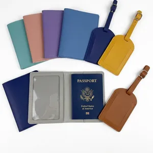 Detailed interior of PU leather passport holder with multi-slot card holder and luggage tag