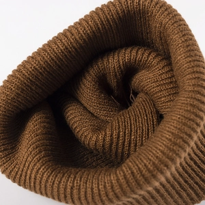 Coffee brown thick ribbed knit beanie hat for winter outdoor warmth and fashion style