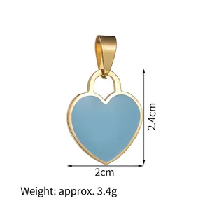 Blue heart enamel pendant in gold stainless steel frame measuring 2.4cm by 2.0cm