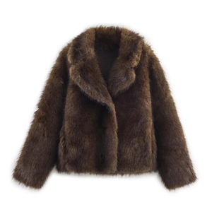 Veste En Fausse Fourrure Pour Femmes Effet Double Face Col À Revers Coupe Décontractée Manches Longues Marron Foncé