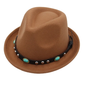 Brown wool felt fedora hat with turquoise leather band and vintage trilby style