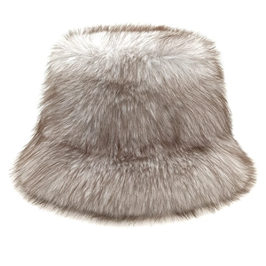 Detailed view of the thick plush faux fur texture on the winter bucket hat surface