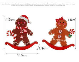Detail view of wooden gingerbread man rocker ornaments with precise height measurements