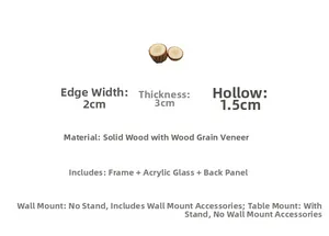 Detailed diagram of solid wood DIY specimen frame dimensions and components
