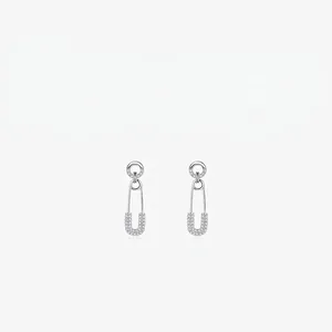 Boucles D'oreilles Épingle De Sûreté Argent Sterling 925 Zirconium Pavé Style Punk Minimaliste Pour Femmes