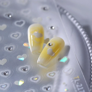 Gradient heart nail stickers with rhinestones and laser luster for DIY manicure