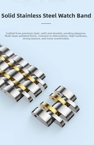 Close-up of durable two-tone solid stainless steel watch band with polished finish