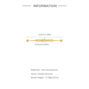 Detail showing 925 sterling silver industrial barbell dimensions and technical specs