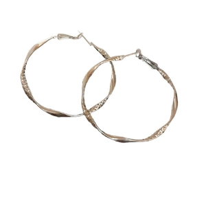 Minimalist twisted geometric golden hoop earrings with textured finish and S925 silver needle