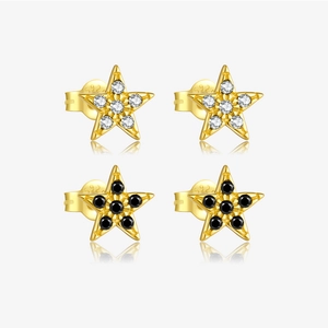 Simple S925 Sterling Silver Star Stud Earrings For Women Korean Style Tiny Rhinestone Asymmetric Geometric Earrings Jewelry Gift
