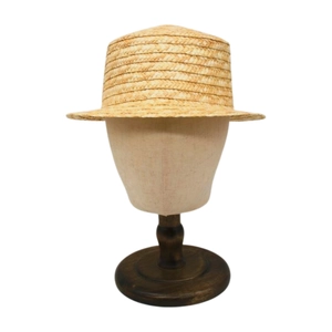 Women's wide brim round top straw hat in woven wheat stalk for summer beach sun protection