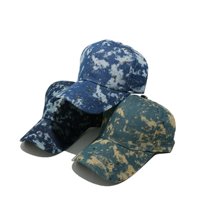 Baseball Cap Cotton Denim Gold Stamping Star Moon Tie Dye Gradient Adjustable Sun Hat Streetwear Women Men