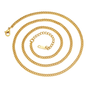 Detailed close-up of a gold-plated titanium curb chain necklace with lobster clasp closure