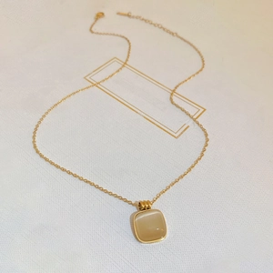 Collier Pendentif Pierre Oeil De Chat Carré Acier Inoxydable Plaqué Or Chaîne Clavicule Bijoux Minimalistes Femmes