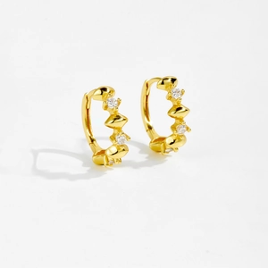 Chic 925 sterling silver rhombus hoop earrings with sparkling cubic zirconia in gold