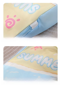 Detail of fine mesh laundry bag with self-locking zipper and summer print pattern