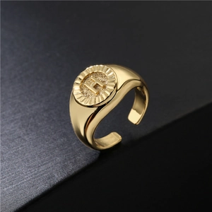 Minimalist gold plated letter H signet ring with adjustable open design for women