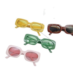 Retro rectangle thick frame sunglasses in yellow, brown, green and pink for street style