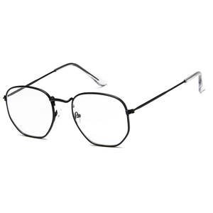 Retro small square sunglasses with slim black metal frames and hexagonal geometric design