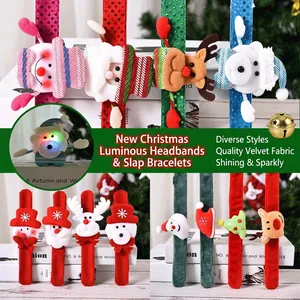 Christmas plush slap bracelets with LED lights featuring Santa, reindeer, and snowman