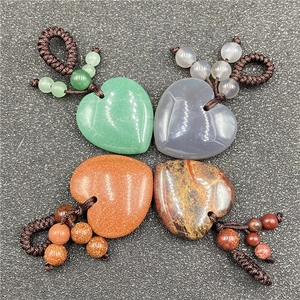 Set of 22mm heart-shaped agate crystal pendants with braided cords in four colors