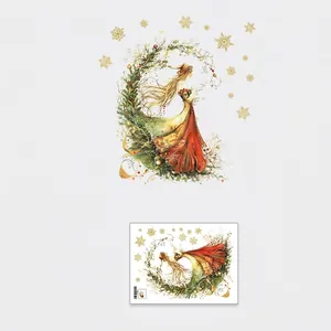 Detailed dimensions of Santa Claus and fairy wall decal for home decoration