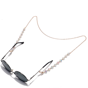Multi-colored 10mm flat crystal glasses chain with gold chain for sunglasses and masks