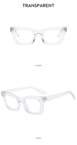 Front and side view of transparent oversized cat-eye blue light blocking glasses