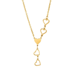 Elegant gold stainless steel necklace featuring a heart pendant and link design on white background