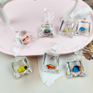 Miniature goldfish resin pendants in water bags for DIY jewelry making accessories