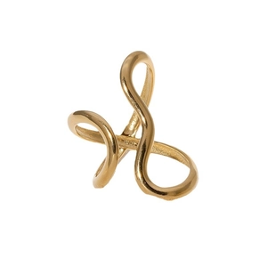Abstract golden wave ring featuring a minimalist layered line design in polished steel