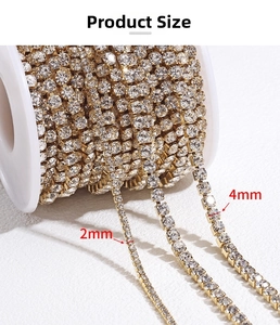 Macro shot of 2mm and 4mm gold rhinestone claw chains for DIY jewelry making