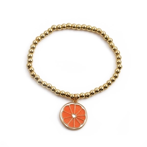 Fashionable gold-plated beaded bracelet featuring a vibrant orange slice charm for women