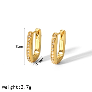 Modern 18k gold plated stainless steel U-shaped earrings with white zircon stones